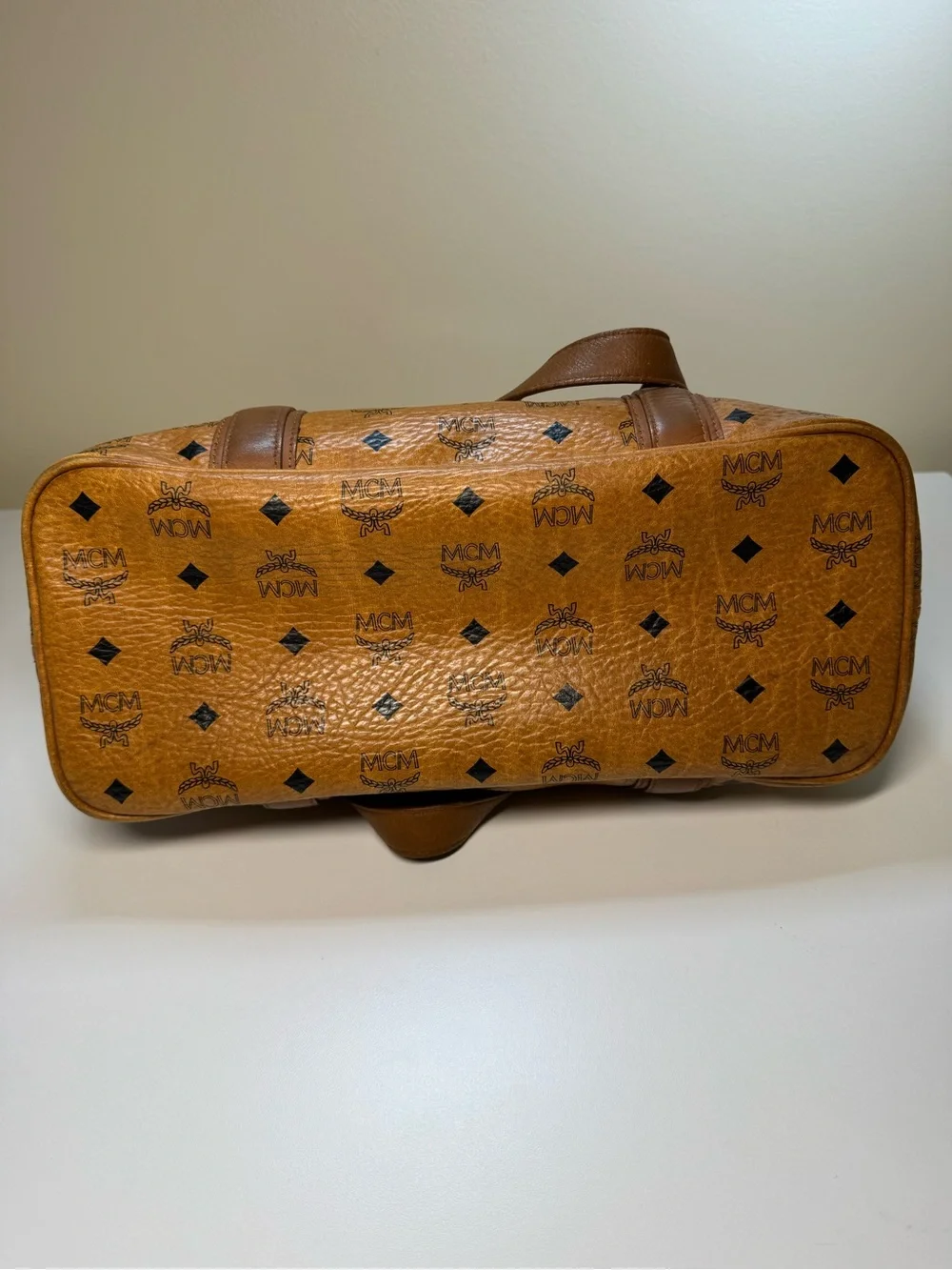 MCM Vintage Cognac Visetos Large Tote Bag